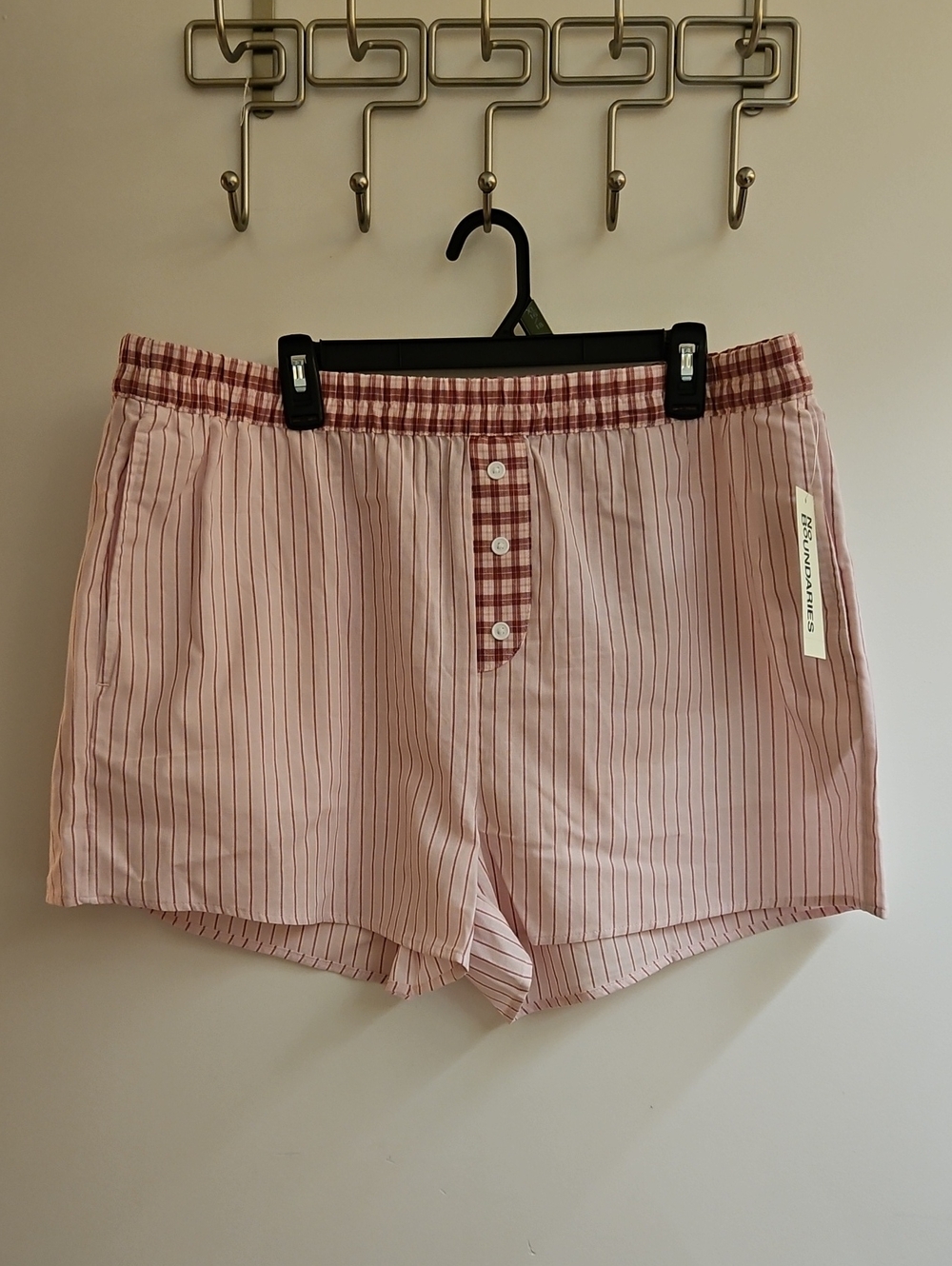 No Boundaries Pink Stripe Plaid Boxer Shorts Womens XL, XXL Y2K Lounge NWT